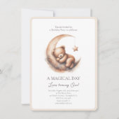 水彩眠る茶色のベージュベアーオンザムーン 招待状 (正面)