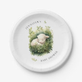 水彩睡眠子羊の緑の赤ちゃんシャワー ペーパープレート (正面)