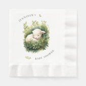 水彩睡眠子羊の赤ちゃんシャワー 縁ありランチョンナプキン (正面)