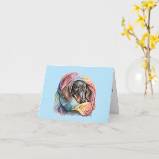 水彩睡眠用ダックスシャント空白のグリーティングカード カード (黄色い花)