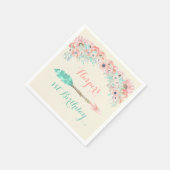 水彩矢の羽フラワーピンク桃ミント スタンダードカクテルナプキン (角)