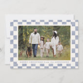 水彩石板ブルーギンガムクリスマスフォト シーズンカード (正面)