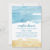 水彩砂と海のカップルのシャワー 招待状 (正面)