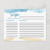 水彩砂と海のブライダルシャワーレシピカード ポストカード (正面)