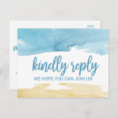 水彩砂と海のメニュー選択RSVP インビテーションポストカード (正面/裏面)