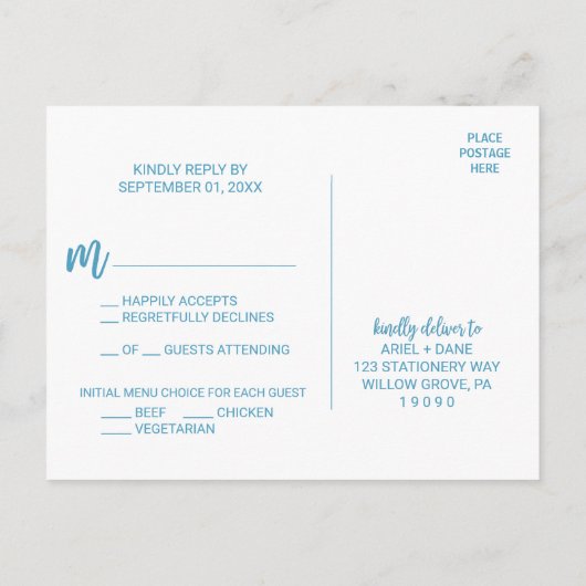 水彩砂と海のメニュー選択RSVP インビテーションポストカード (裏面)