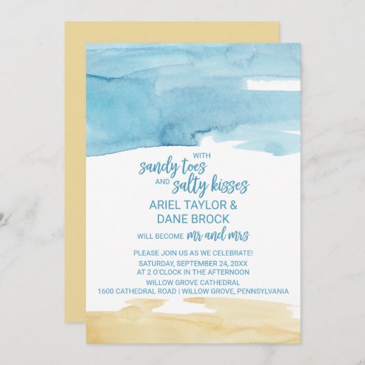 水彩砂と海の塩辛キス結婚ズ 招待状 (正面/裏面)