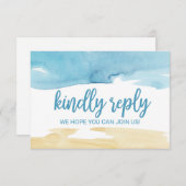 水彩砂と海の結婚式ウェブサイトの出欠確認 招待状 (正面/裏面)