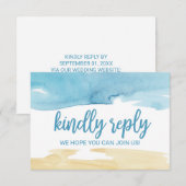 水彩砂と海の結婚式ウェブサイトへの出欠確認 招待状 (正面/裏面)