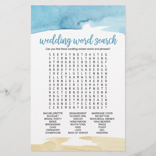 水彩砂と海"の結婚単語検索"ゲーム チラシ (裏面)