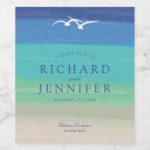 水彩砂の海と海結婚の ワインラベル (シングルラベル)