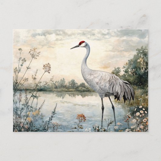 水彩砂丘クレーンon a pond ポストカード (正面)