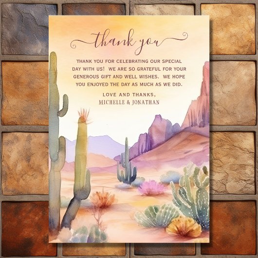 水彩砂漠とサボテン南西結婚の サンキューカード