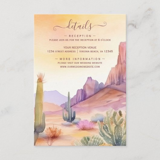 水彩砂漠とサボテン結婚の詳細 エンクロージャーカード (正面)