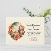 水彩砂漠のキャラクターと山々のウェディング 招待状 (スタンド正面)