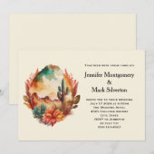 水彩砂漠のキャラクターと山々のウェディング 招待状 (正面/裏面)