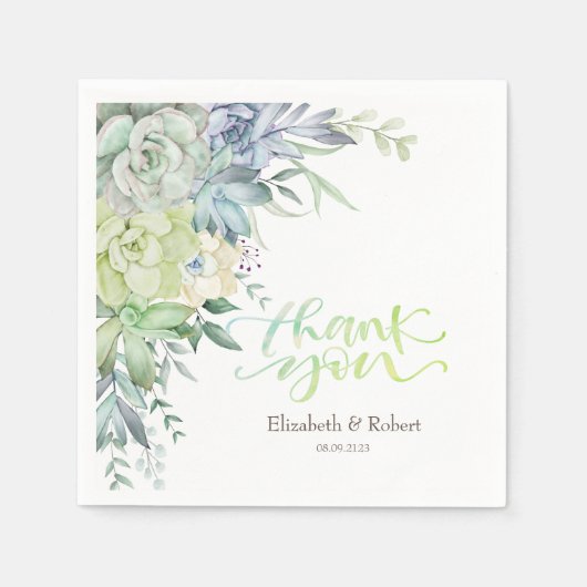 水彩砂漠の多肉植物サンキューカード スタンダードカクテルナプキン (正面)