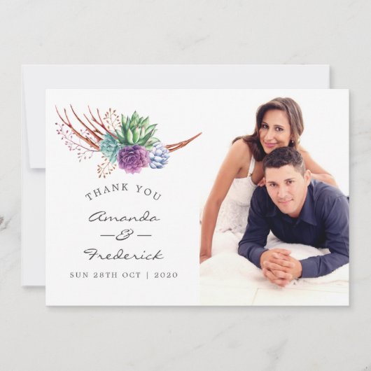 水彩砂漠の多肉植物 ウェディング サンクス 招待状 (正面)