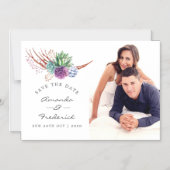 水彩砂漠の多肉植物 ウェディング セーブ・ザ・デート マグネット招待状 (正面)