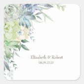 水彩砂漠の多肉植物 スクエアシール (正面)