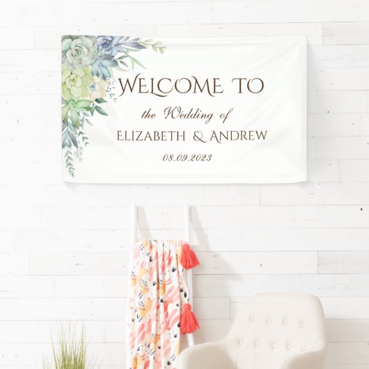 水彩砂漠の多肉植物 ドット 結婚式 横断幕 (インサイチュ)