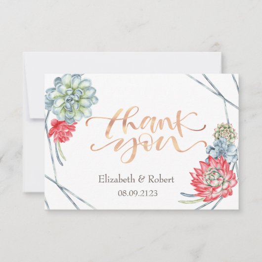 水彩砂漠の赤い多肉植物感謝カード サンキューカード (正面)