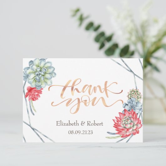 水彩砂漠の赤い多肉植物感謝カード サンキューカード (スタンド正面)