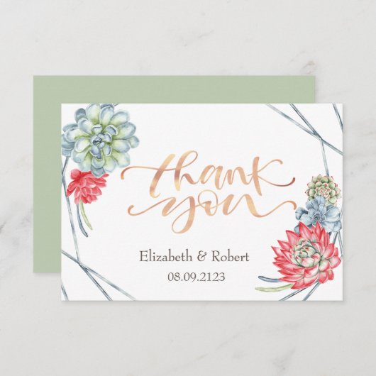 水彩砂漠の赤い多肉植物感謝カード サンキューカード (正面/裏面)