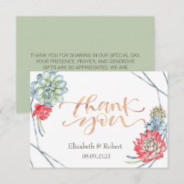 水彩砂漠の赤い多肉植物感謝カード サンキューカード