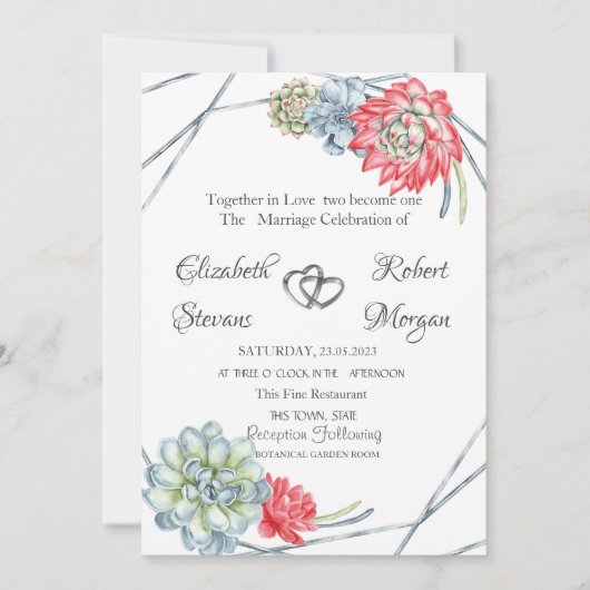 水彩砂漠の赤い多肉植物 招待状 (正面)