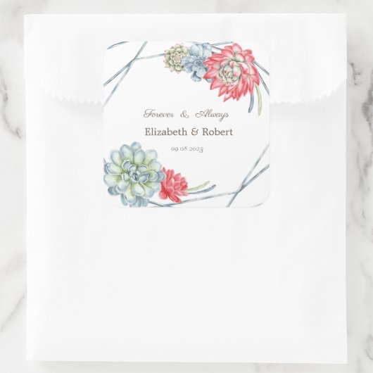 水彩砂漠の赤い多肉類 スクエアシール (バッグ)