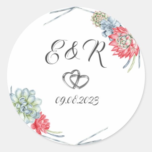 水彩砂漠の赤い多肉類 ラウンドシール (正面)