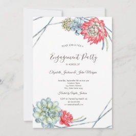 水彩砂漠の赤い多肉類 招待状