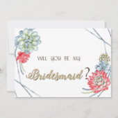 水彩砂漠の赤い多肉類 招待状 (正面)