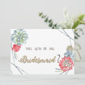 水彩砂漠の赤い多肉類 招待状 (スタンド正面)