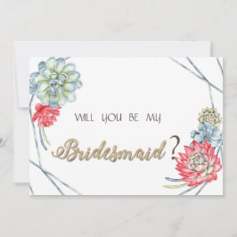 水彩砂漠の赤い多肉類 招待状