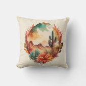 水彩砂漠サボテンと山 クッション (正面)