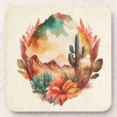 水彩砂漠サボテンと山 コースター (正面)