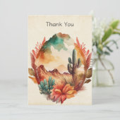 水彩砂漠サボテンと山 サンキューカード (スタンド正面)