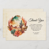 水彩砂漠サボテンと山 サンキューカード (正面/裏面)