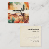 水彩砂漠サボテンと山 スクエア名刺 (正面/裏面)