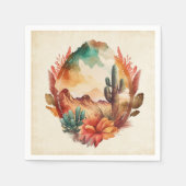 水彩砂漠サボテンと山 スタンダードカクテルナプキン (正面)