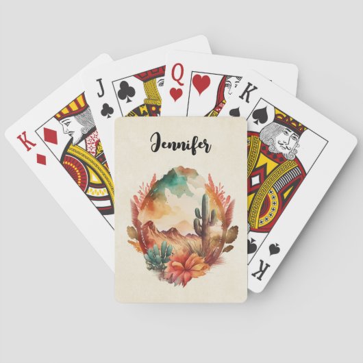 水彩砂漠サボテンと山 トランプ (裏面)