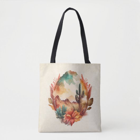 水彩砂漠サボテンと山 トートバッグ (正面)