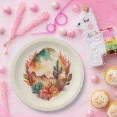 水彩砂漠サボテンと山 ペーパープレート (パーティー)