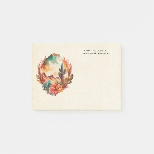 水彩砂漠サボテンと山 ポストイット (正面)