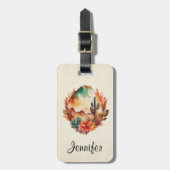 水彩砂漠サボテンと山 ラゲッジタグ (正面縦)