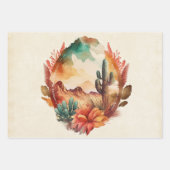 水彩砂漠サボテンと山 ラッピングペーパーシート (正面3)