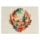 水彩砂漠サボテンと山 ラージペーパーバッグ (正面)