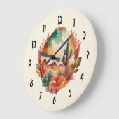 水彩砂漠サボテンと山 ラージ壁時計 (傾斜)